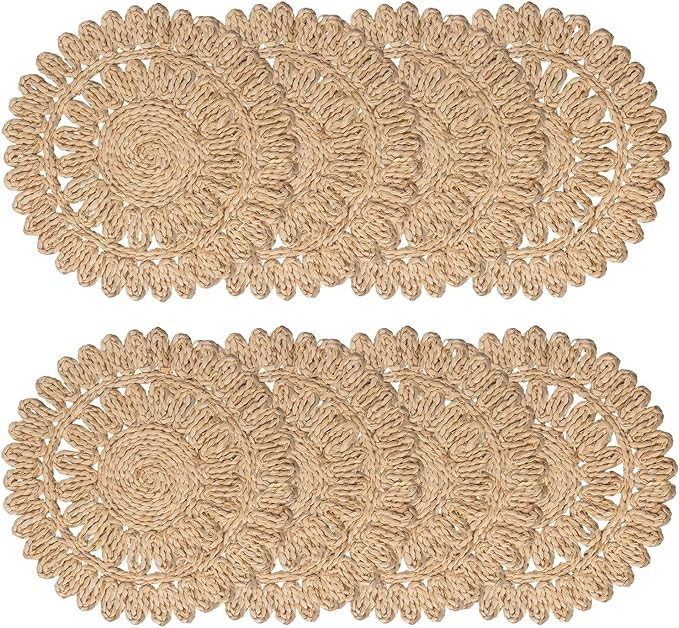 13.8" Round Corn Husk Placemats | Boho Woven Rattan Table Mats | Natural Spring Farmhouse Plate C... | Amazon (US)
