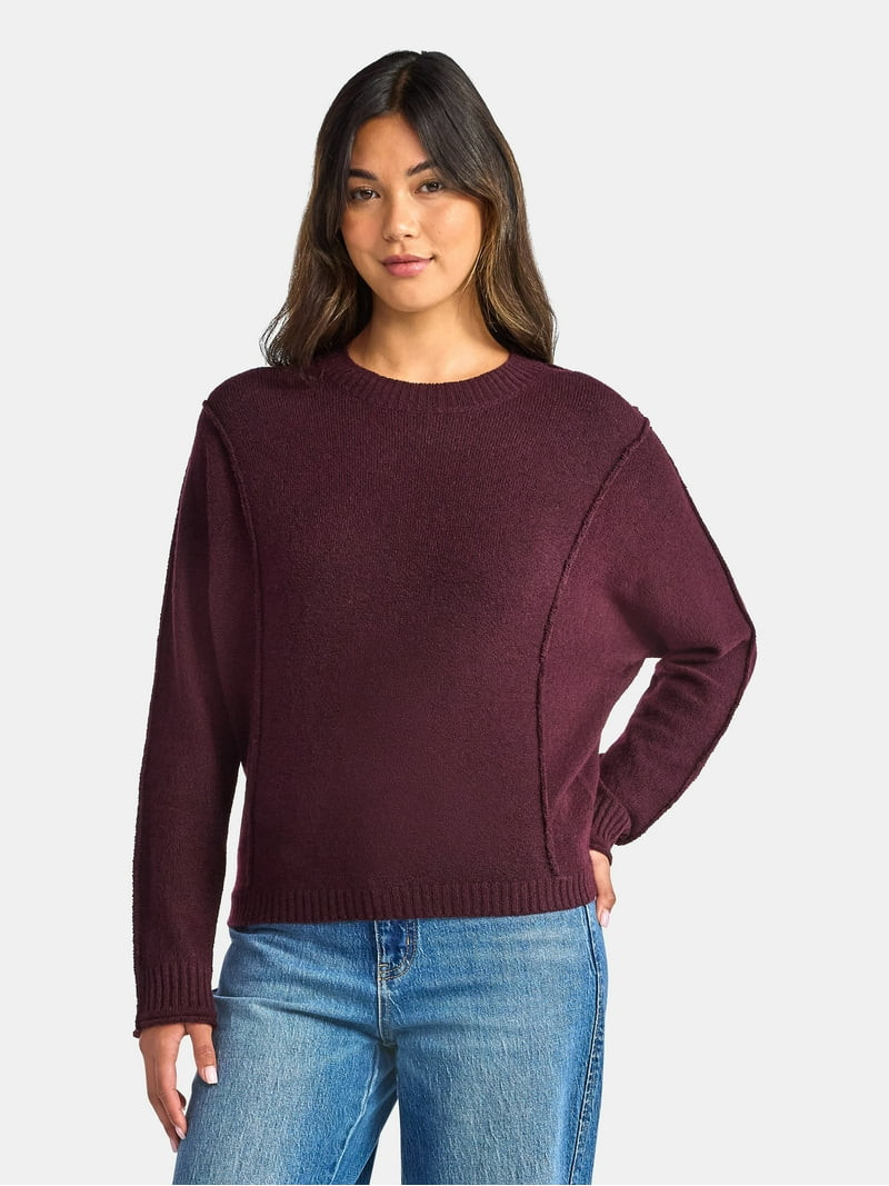 Time and Tru Women's Reverse Linking Pullover Sweater with Long Sleeves, Midweight, Sizes XS-XXXL | Walmart (US)