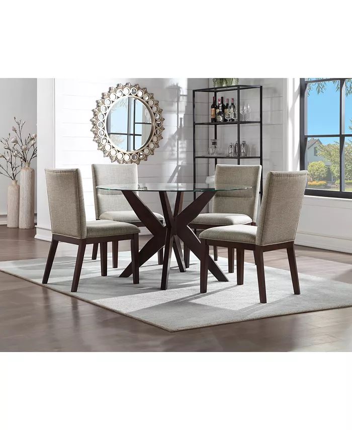 Furniture Amy 5-Pc. Dining Set, (Round Glass Table & 4 Side Chairs in beige) & Reviews - Furnitur... | Macys (US)