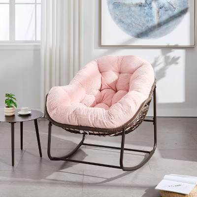 Gulches Oversized Outdoor Rattan Rocking Chair  Pink Egg Chair with Thick Velvet Cushions for Porch Patio Garden | Target