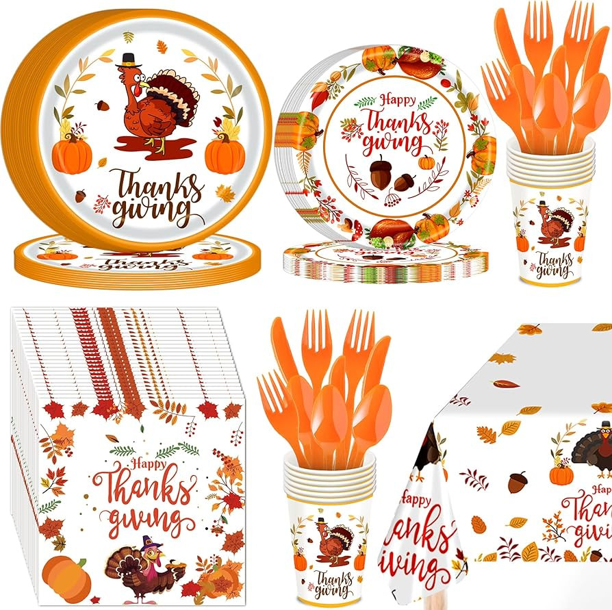KatchOn, Thanksgiving Party Supplies - 176 Pcs (25 Guests) | Thanksgiving Tablecloth, Thanksgivin... | Amazon (US)
