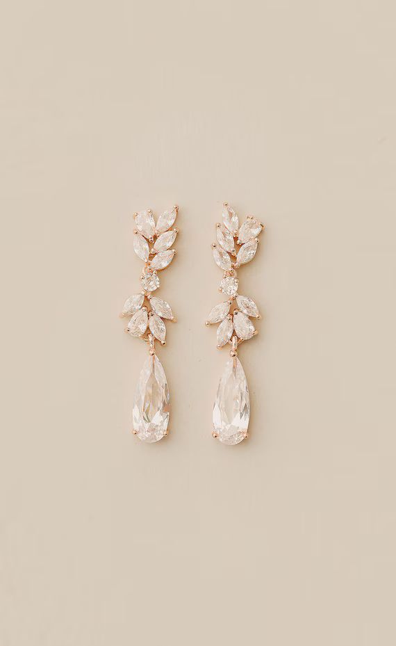 Crystal Bridal earrings Wedding jewelry Swarovski, Rose Gold Wedding Earrings Bridal Jewelry, Dro... | Etsy (US)
