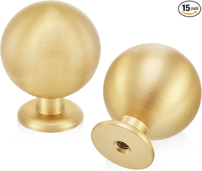 QOGRISUN 15-Pack Solid Brass Cabinet Knobs, Round Ball Gold Knobs for Dresser Drawer, 1.1-Inch Di... | Amazon (US)
