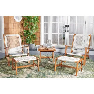 SAFAVIEH Chantelle Outdoor Solid Wood Chaise Lounge Chair and Stool Set of 2 (Includes End Table)... | Bed Bath & Beyond