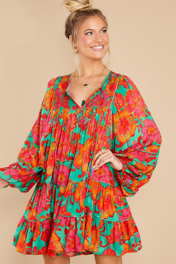 Lively Love Bright Orange Multi Floral Print Dress | Red Dress 