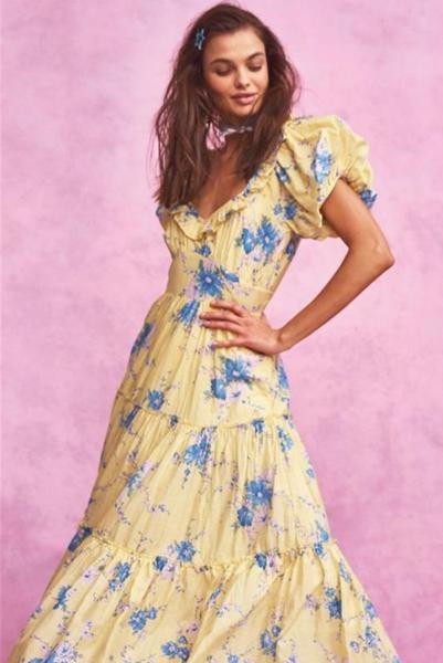 LoveShackFancy Emory Cotton Silk Dress in Sunshower Garden | outdazl