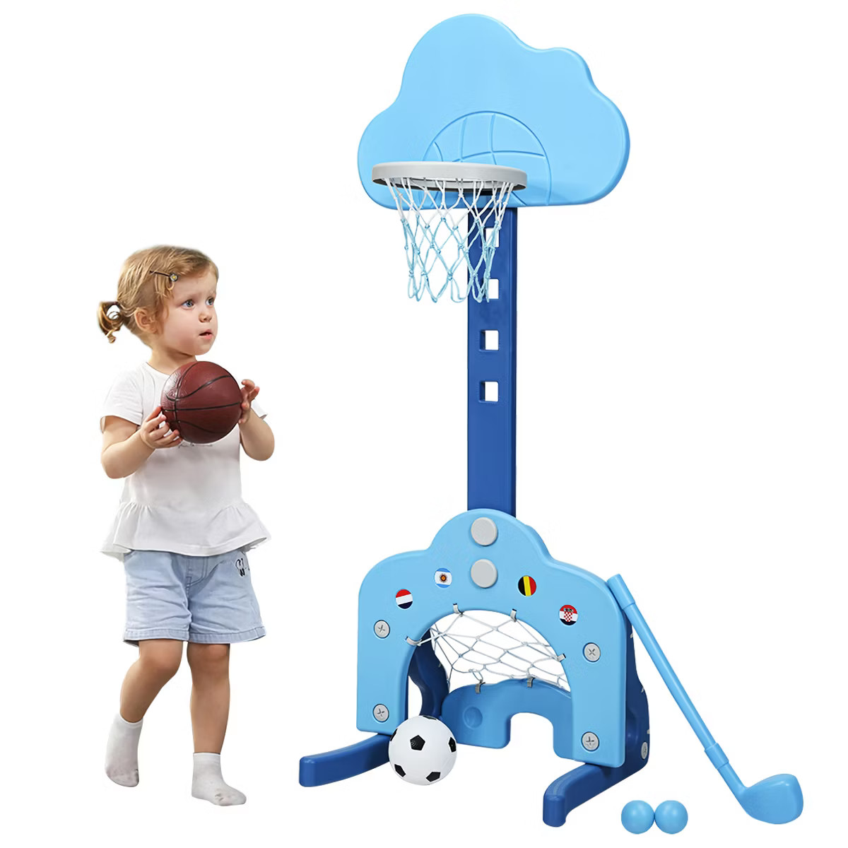 3-in-1 Kids Basketball Hoop Set Adjustable Sports Activity Center w/ Balls Blue\Green\White | Target
