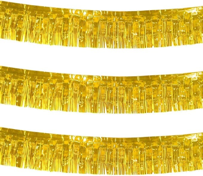 Blukey 10 Feet Long Roll Metallic Fringe Garland ( Set of 3) Gold Tassel Foil Banner - Party Supp... | Amazon (US)
