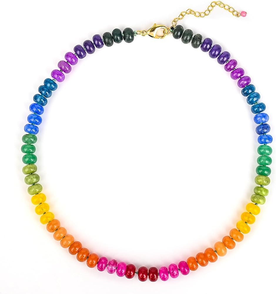Beaded Necklace, Colorful Gemstone Choker Necklace, Boho Beach Jewelry, Gift for Women | Amazon (US)
