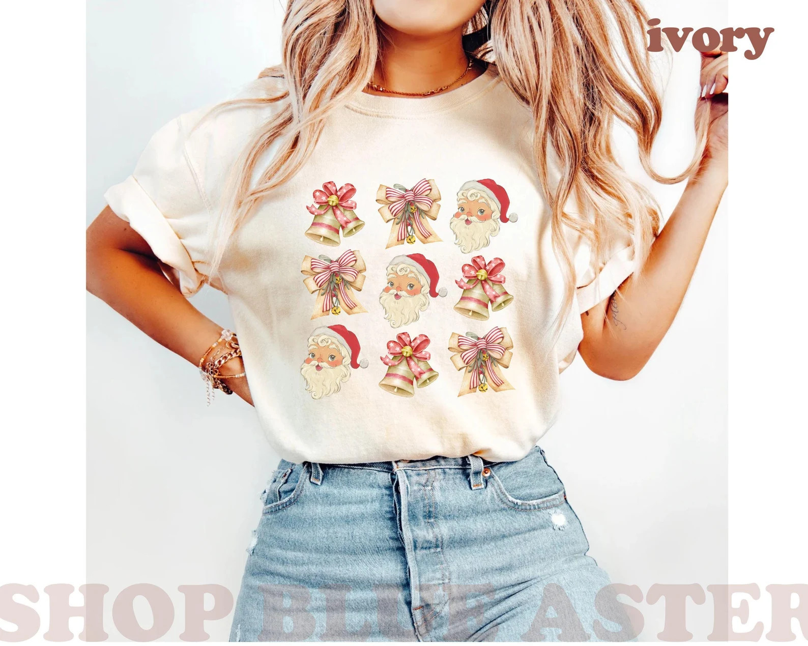 Vintage Santa and Bows Comfort Colors T-shirt, Cute Christmas Shirt, Neutral Christmas Shirt, Vin... | Etsy (US)