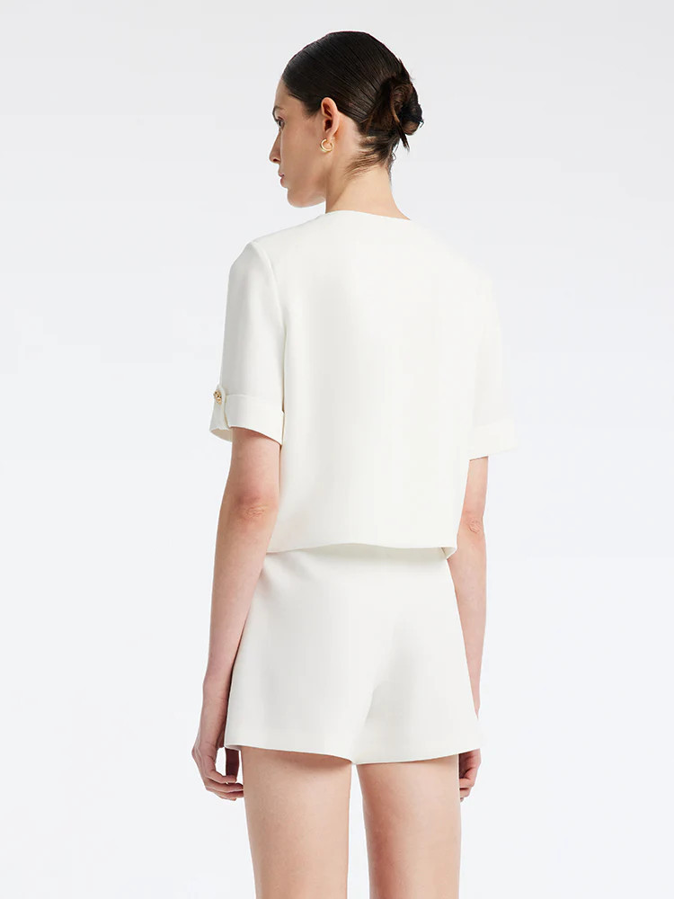 White Acetate Blazer And Shorts Two-Piece Suit | GoeliaGlobal