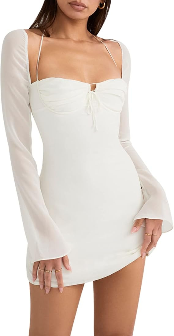 hibshaby Women Sexy Bodycon Dress Puff Sleeve Cocktail Evening Party Elegant Mini Dresses | Amazon (US)