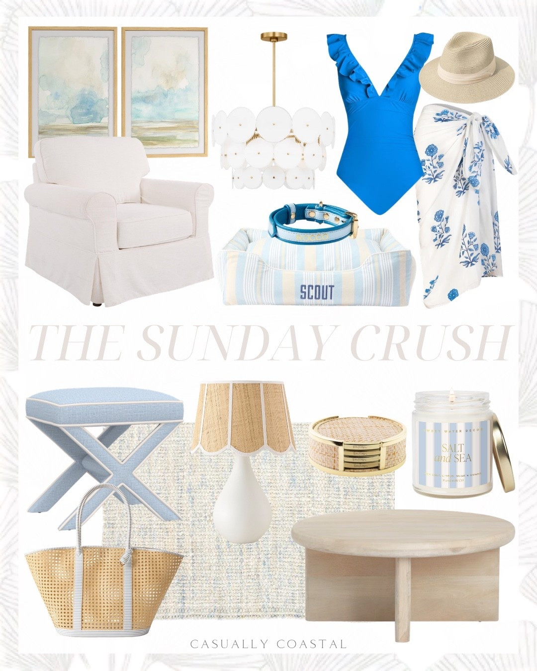 The Sunday Crush!

Coastal home decor, coastal style, coastal rug, neutral rug, coastal swimsuit, coastal lamp, coastal stool, coastal candle, coastal beach bag, coastal sarong, coastal wall art, coastal wall decor, blue vanity stool, wayfair rug, 5x8 rug, ivory and blue area rug, round cocktail coffee table, wood coffee table, Lilly Pulitzer gold and raffia coasters, Amazon candle, pottery barn lamp, woven grass cloth table lamp, rolled arm chair with slipcover, ruffled one piece swimsuit, v neck one piece bathing suit, wide brim straw hat, beach hat, blue and white sarong, swimsuit coverup, tiered chandelier, coastal chandelier, waterproof caning wide tote, coastal tote, beach tote, pale sunset art, coastal dog bed, deluxe dog bed lounger, leather dog collar 

#LTKHome #LTKSaleAlert