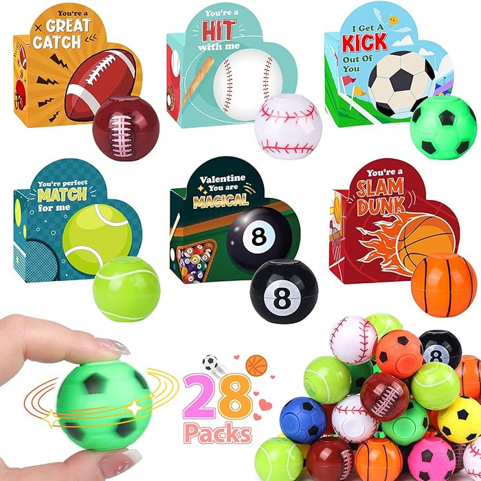 FUSPWEAO 28 Pack Valentines Day Heart Boxes with Mini Fidget Spinners Sports Balls, Valentines Pa... | Amazon (US)