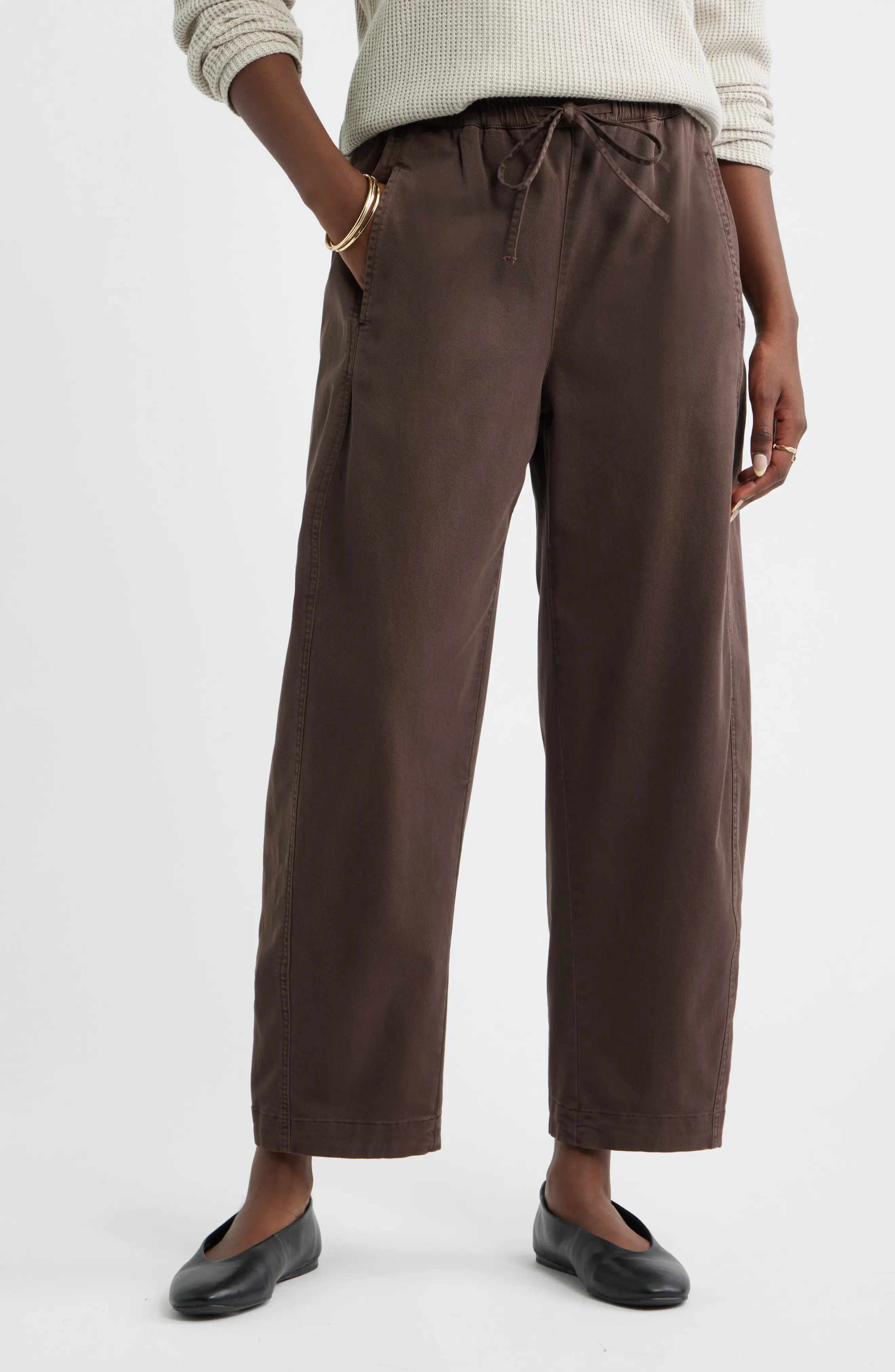 caslon(r) Pull On Barrel Leg Ankle Pants in Tan Tannin at Nordstrom, Size Xx-Small | Nordstrom