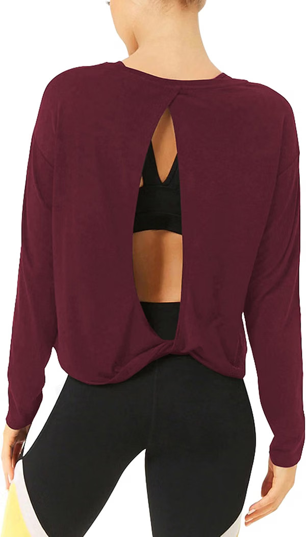 Bestisun Long Sleeve Workout Athletic Shirts Open Back Yoga Tops for Women | Amazon (US)
