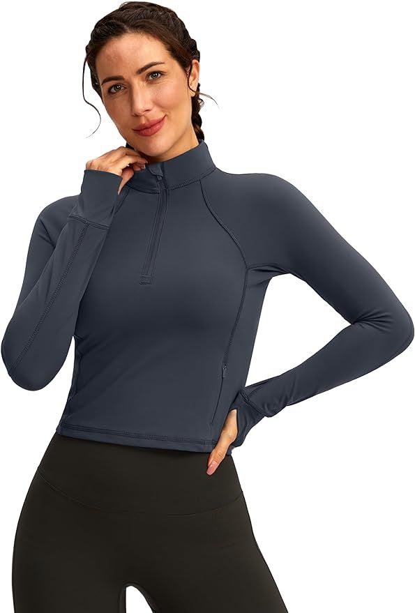 Soothfeel Women's Long Sleeve Workout Tops Half Zip Yoga Gym Shirts Cropped Athletic Running Jack... | Amazon (US)