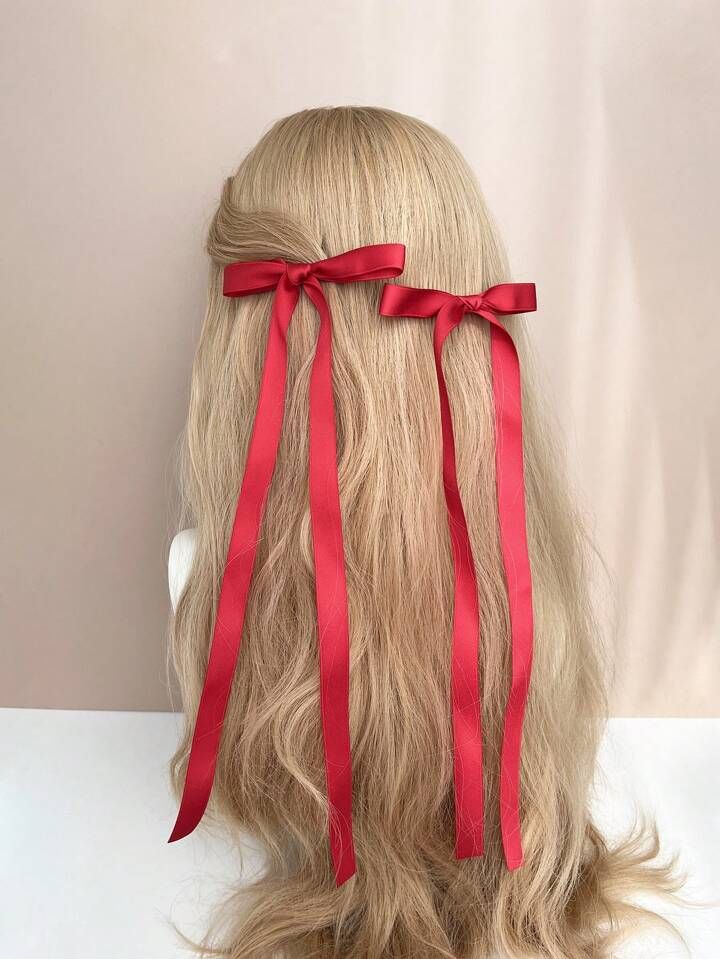 2pcs Simple Bowknot & Long Ribbon Hair Clip Suitable For Daily Use | SHEIN