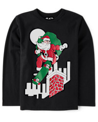 Boys Christmas Skateboard Santa Graphic Tee - black | The Children's Place