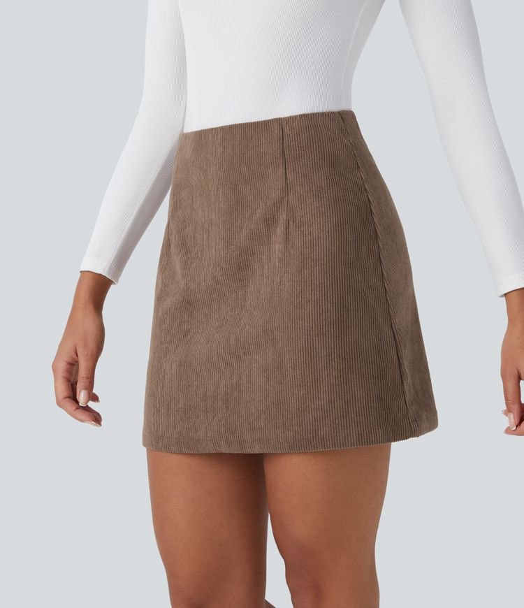 Women’s High Waisted Invisible Zipper 2-in-1 A Line Mini Corduroy Casual Skirt-Longer Length - ... | Halara UK