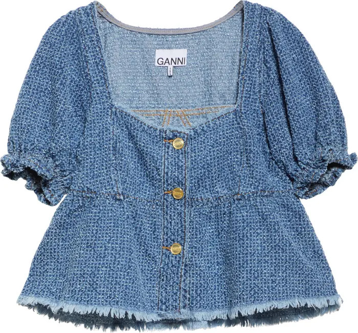 Ganni Fluffy Metallic Denim Top | Nordstrom | Nordstrom