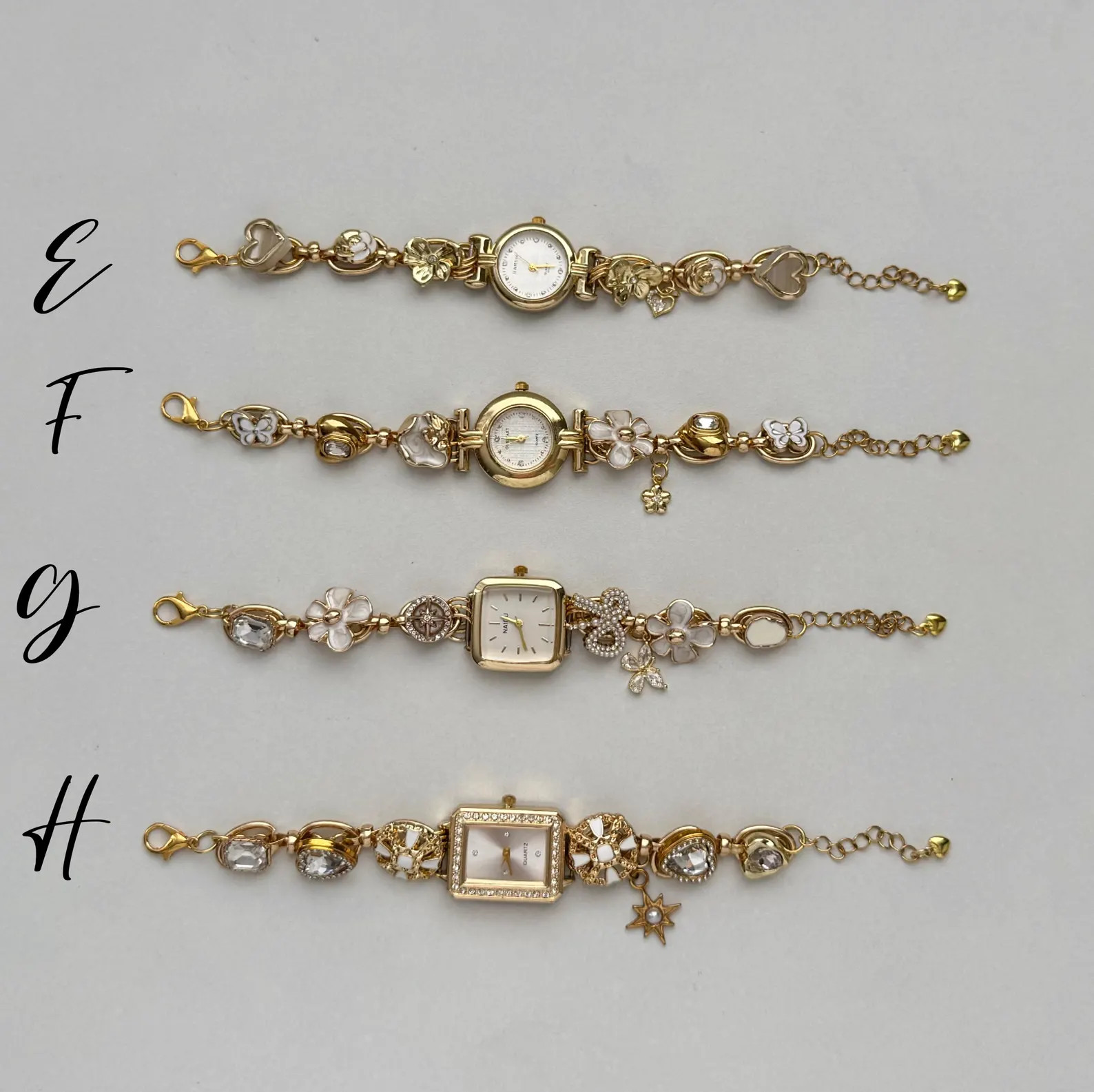 Handmade Vintage Gold Watch Bracelet,Elegant Tiger Eye Clock Bracelet,White Flower Charms,Unique ... | Etsy (US)