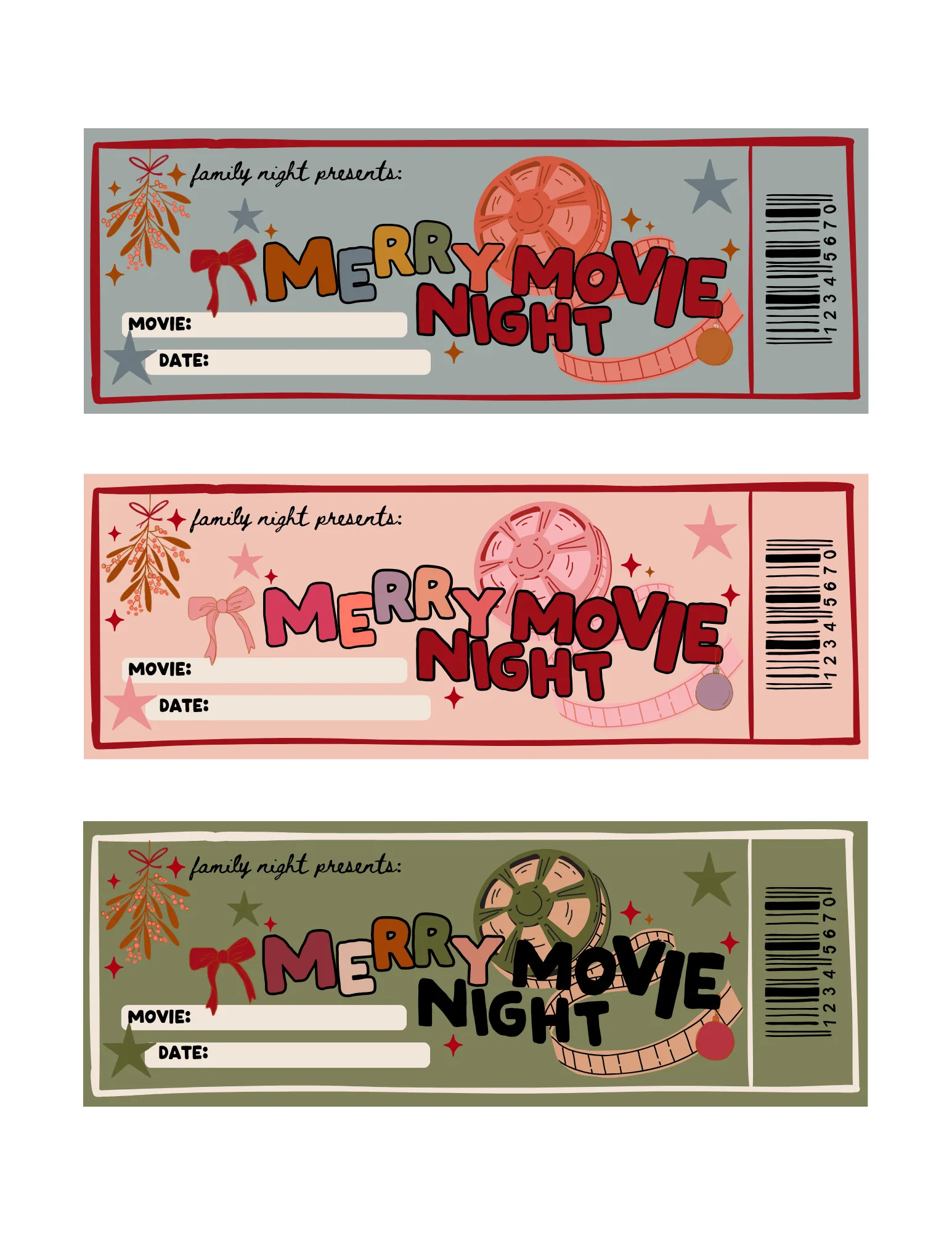 Christmas Merry Movie Night tickets | Printable play | The Letter Vee