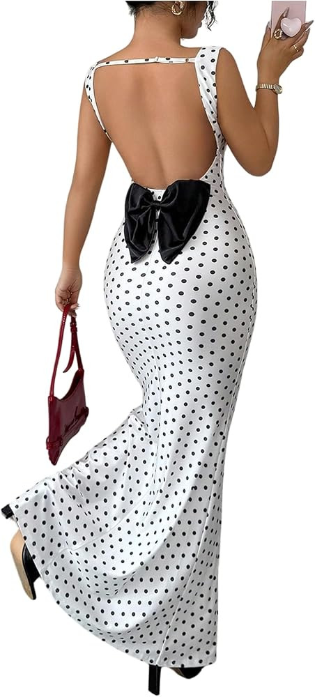 Floerns Women's Polka Dots Cowl Neck Maxi Dress Vintage Bow Backless Bodycon Party Cocktail Dress... | Amazon (US)