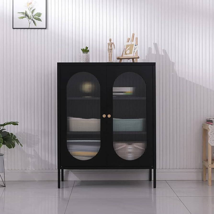 WISUNO Metal Storage Accent Cabinet for Living Room,Bedroom,Home,Office,Kitchen,3-Tier,Glass Door... | Amazon (US)