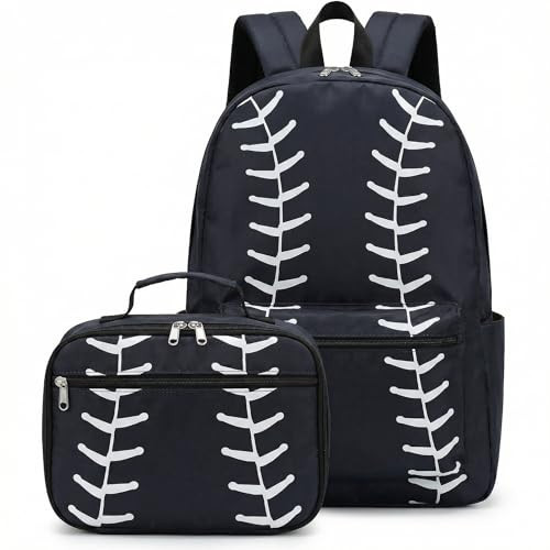 AUIVTY School Backpack for Boys Girls Baseball Bookbag with Lunch Box Set Kids Backpack Elementary Middle School 17 Inch Sports Backpack, Baseball-Black | Amazon (US)
