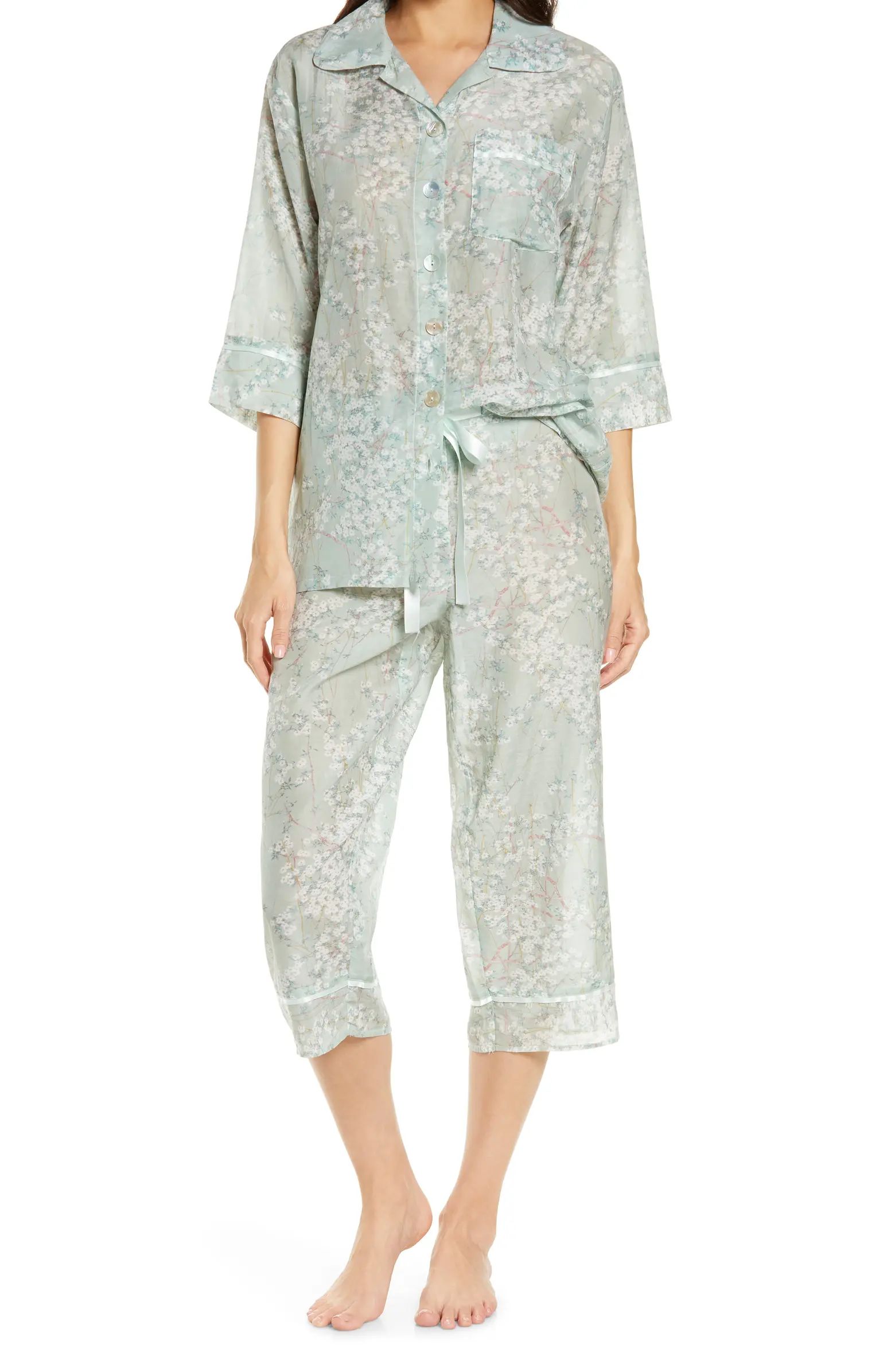 Papinelle Cherry Blossom Cotton & Silk Crop Pajamas | Nordstrom | Nordstrom