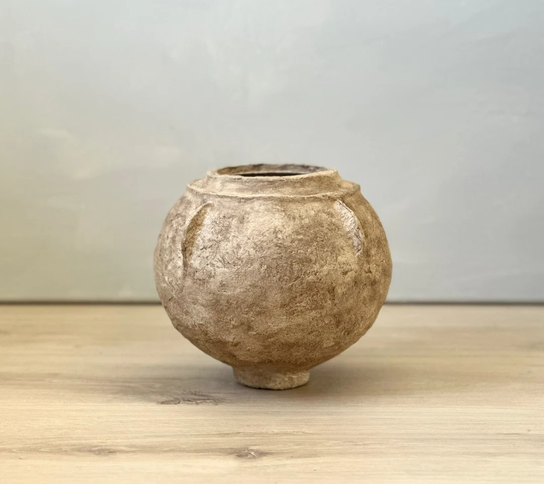 Paper Mache Vase, Medium Handmade Vessel, Textured Aged Cream Color, Wabi Sabi, Indian Style Vase... | Etsy (US)