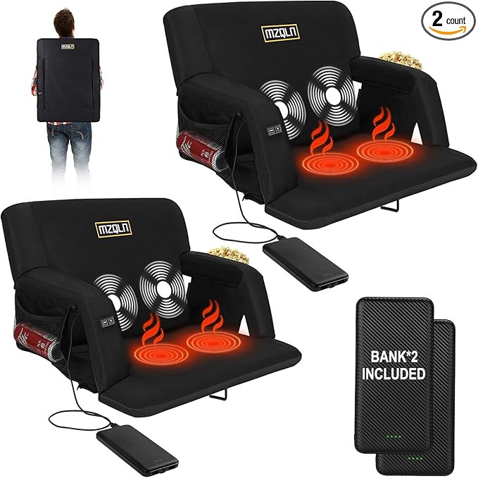 Heated Massage Reclining Stadium Seat, Bleacher Chair with 10000mAh Portable Bank, 6 Reclining Po... | Amazon (US)