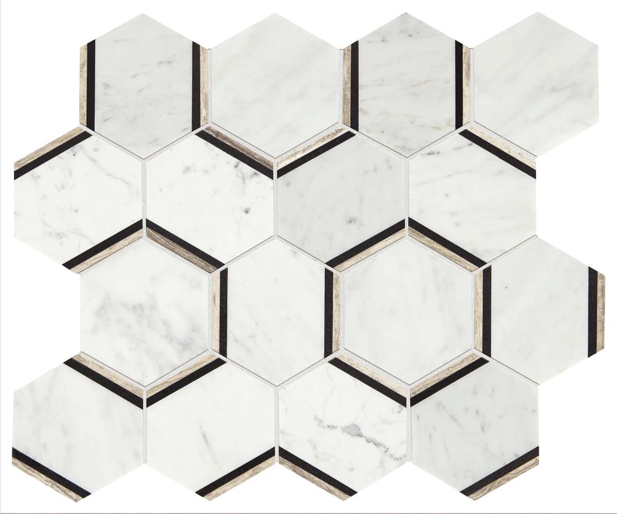 American Olean Genuine Stone Carrara 12-in x 15-in Polished Natural Stone Marble Honeycomb Floor ... | Lowe's