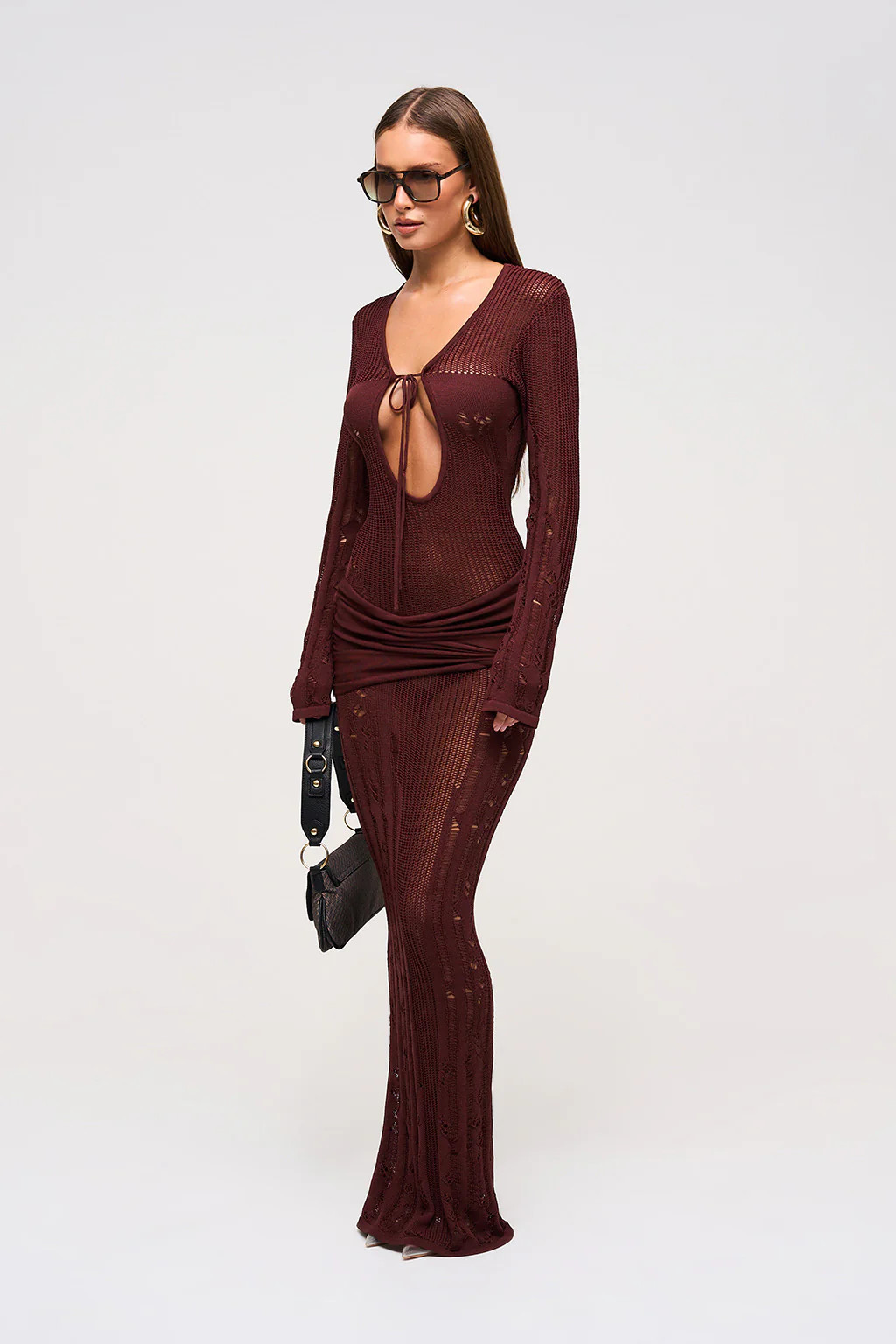 MOCHA LONG SLEEVE KNITTED MAXI DRESS | Murci