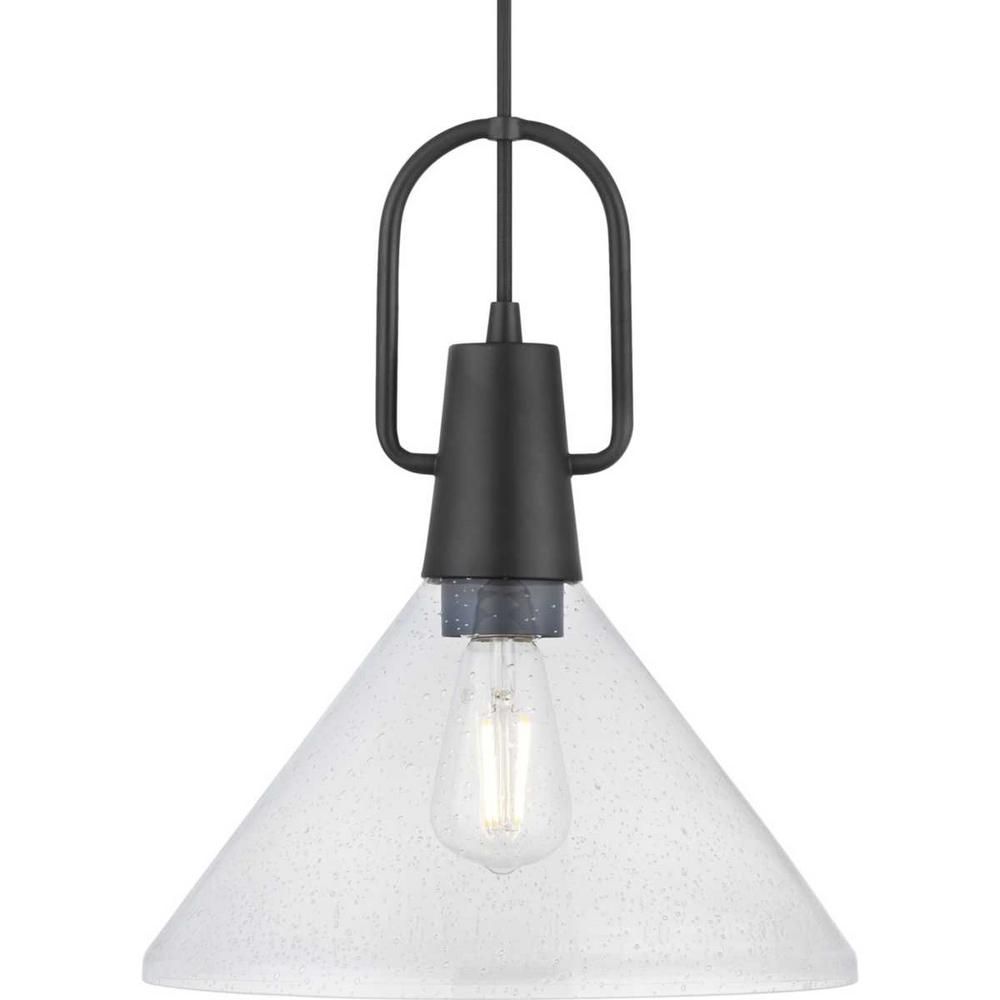 Progress Lighting Suwanee 1-Light Matte Black Pendant with Clear Seeded Glass Shade-P500346-31M -... | The Home Depot
