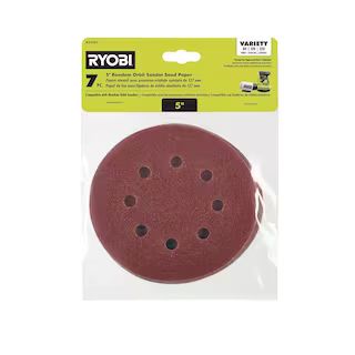 RYOBI 7-Piece 5 in. Random Orbit Sand Paper Assortment Set - 80, 120, and 220 Grit A21701 - The H... | The Home Depot