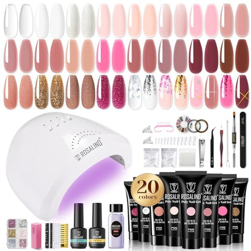 ROSALIND 20PCS Poly Nail Gel Kit -White Clear Poly Nails Gel Kit Starter Kit - Slip Solution Pro Nude Pink Nail Extensions Gel Set With Mini UV Lamp Drill Nail Art Builder Kit | Amazon (US)