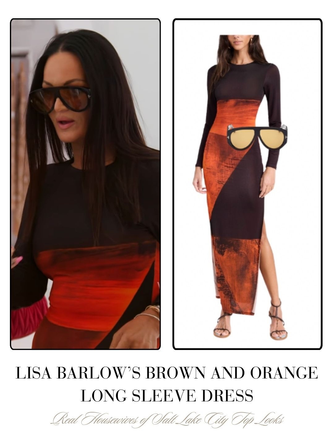 Lisa Barlow’s Brown and Orange Long Sleeve Dress