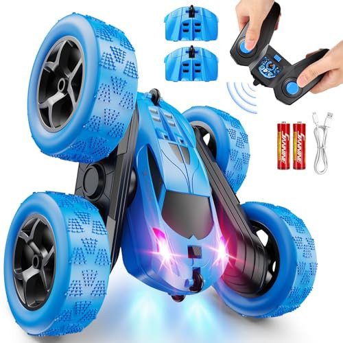 QUNREDA Remote Control Car, RC Cars Toys for Kids Ages 6-12, 4WD Stunt Car with LED Lights & 360° Flips, 2.4GHz, Upgraded USB-C Modular Batteries, 8-10 Year Old Boys Birthday Gift 1-Blue | Amazon (US)