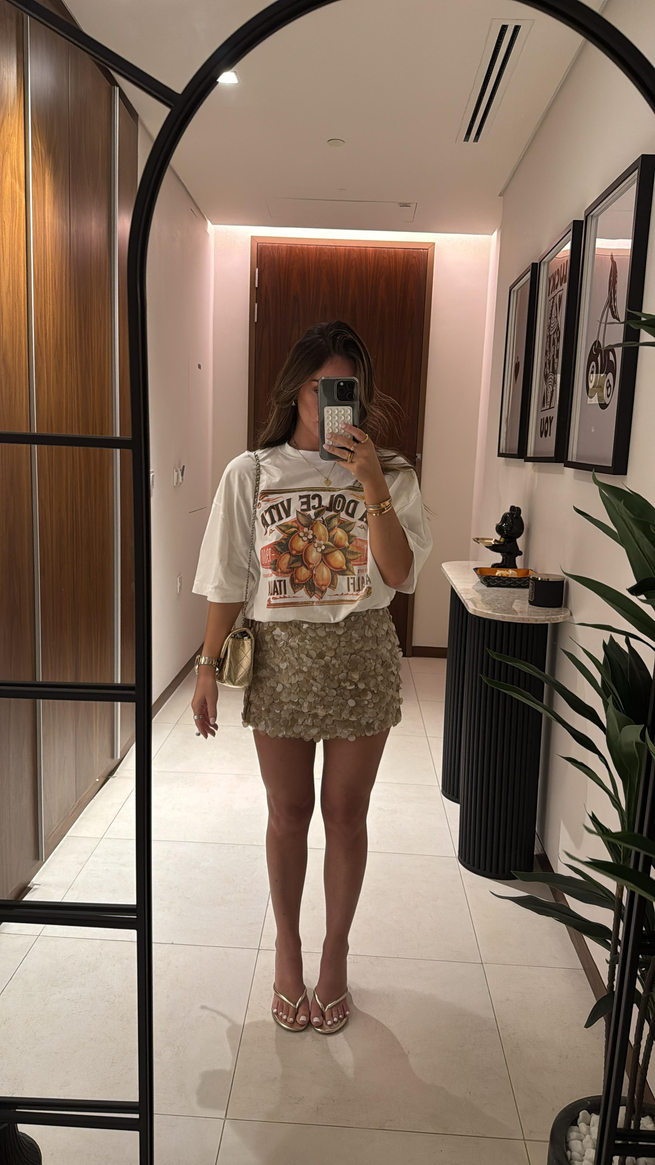 Spring Outfit, Casual Style, Graphic Tee, Sequin Mini Skirt, Topshop, Asos, Zara, Sandals, PLT 

 #LTKAprilSpotlight #LTKuk #LTKspring