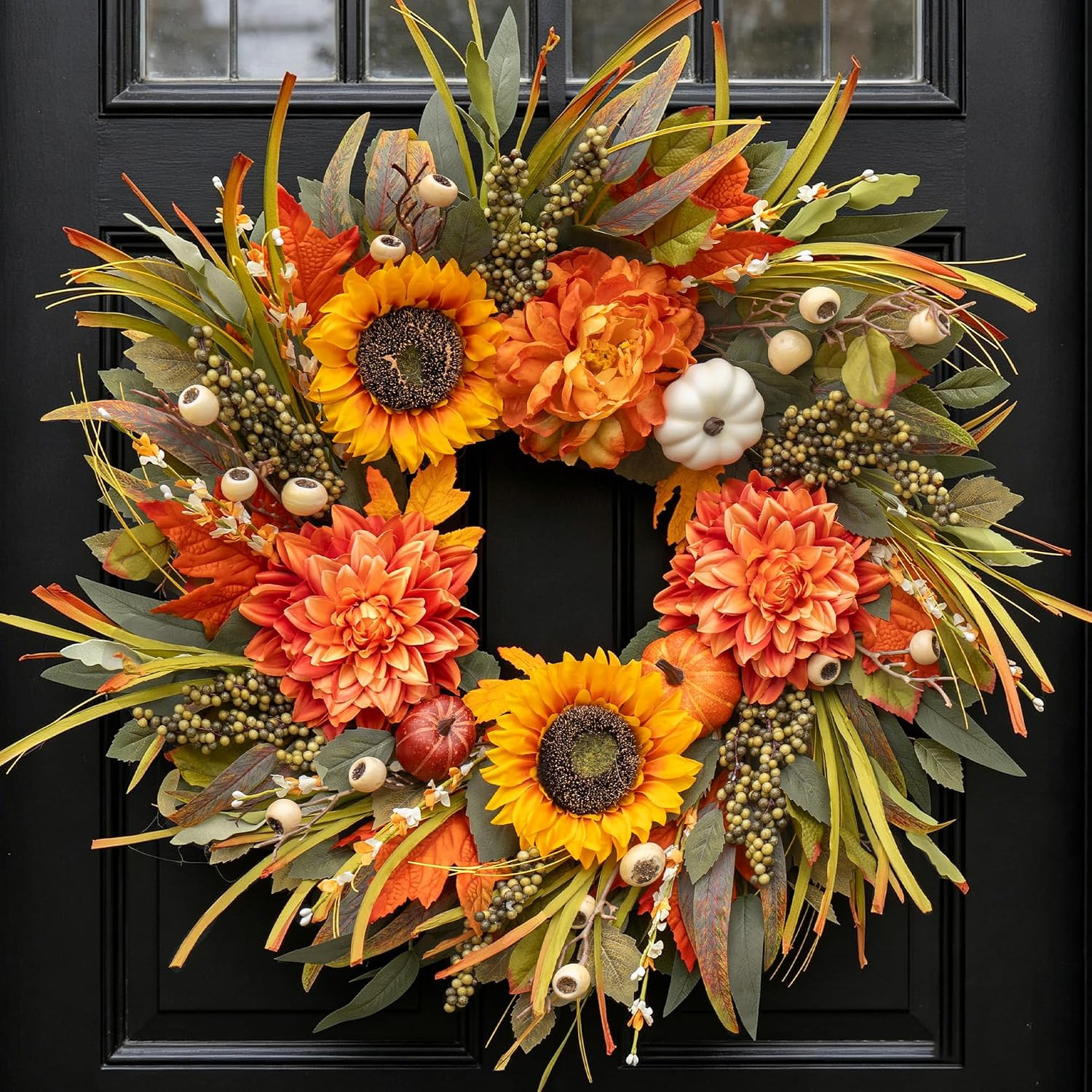 Artificial Fall Wreaths for Front Door 24 Inch Harvest Autumn Leaf Wreath | Amazon (US)