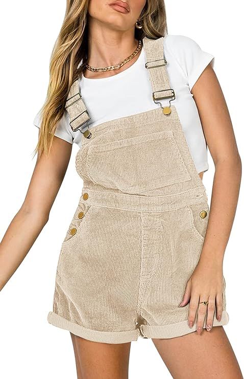 Women Corduroy Short Overalls Romper Jumpsuit Casual Adjustable Straps Cute Plain Overall With Po... | Amazon (US)