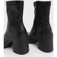 Black Leather-Look Chunky Block Heel Sock Boots New Look Vegan | New Look (UK)