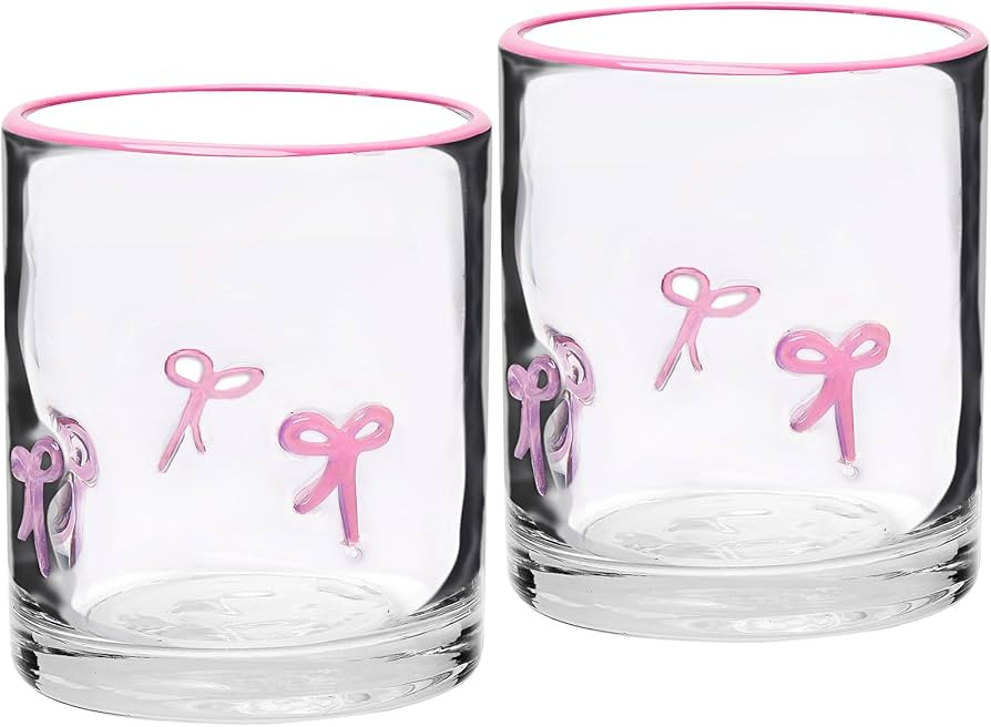 2 Pcs Pink Bow Icon Juice Glass Coquette Bow Aesthetic Anthropologie Cup 14 Oz Double Old Fashion... | Amazon (US)