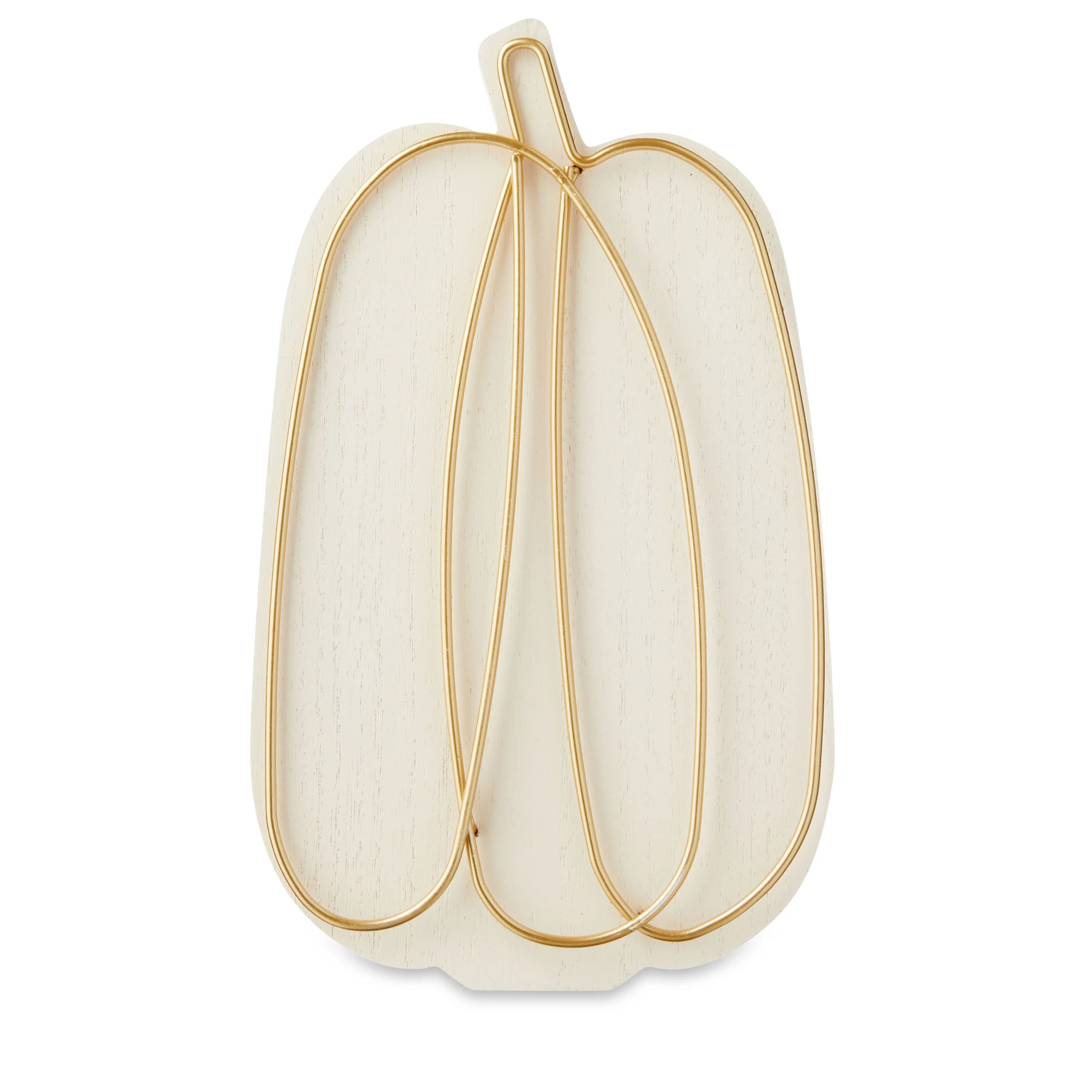 Harvest Tall Cream Pumpkin with Gold Wire Overlay Tabletop Decor, by Way To Celebrate | Walmart (US)