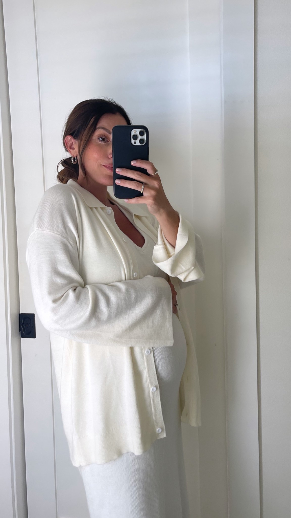Ivory button down sweater and maternity dress 

#LTKBump