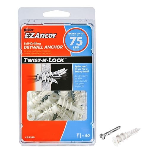 E-Z Ancor 25310#8 x 1-1/4" 50 Count 75lb Self-Drilling Twist-N-Lock Drywall Anchor | Amazon (US)