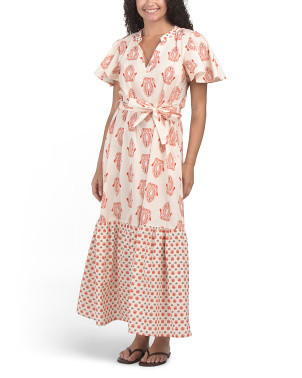Made In Italy Short Sleeve Belted Mixed Print Maxi Dress | Casual Dresses  | Marshalls | Marshalls