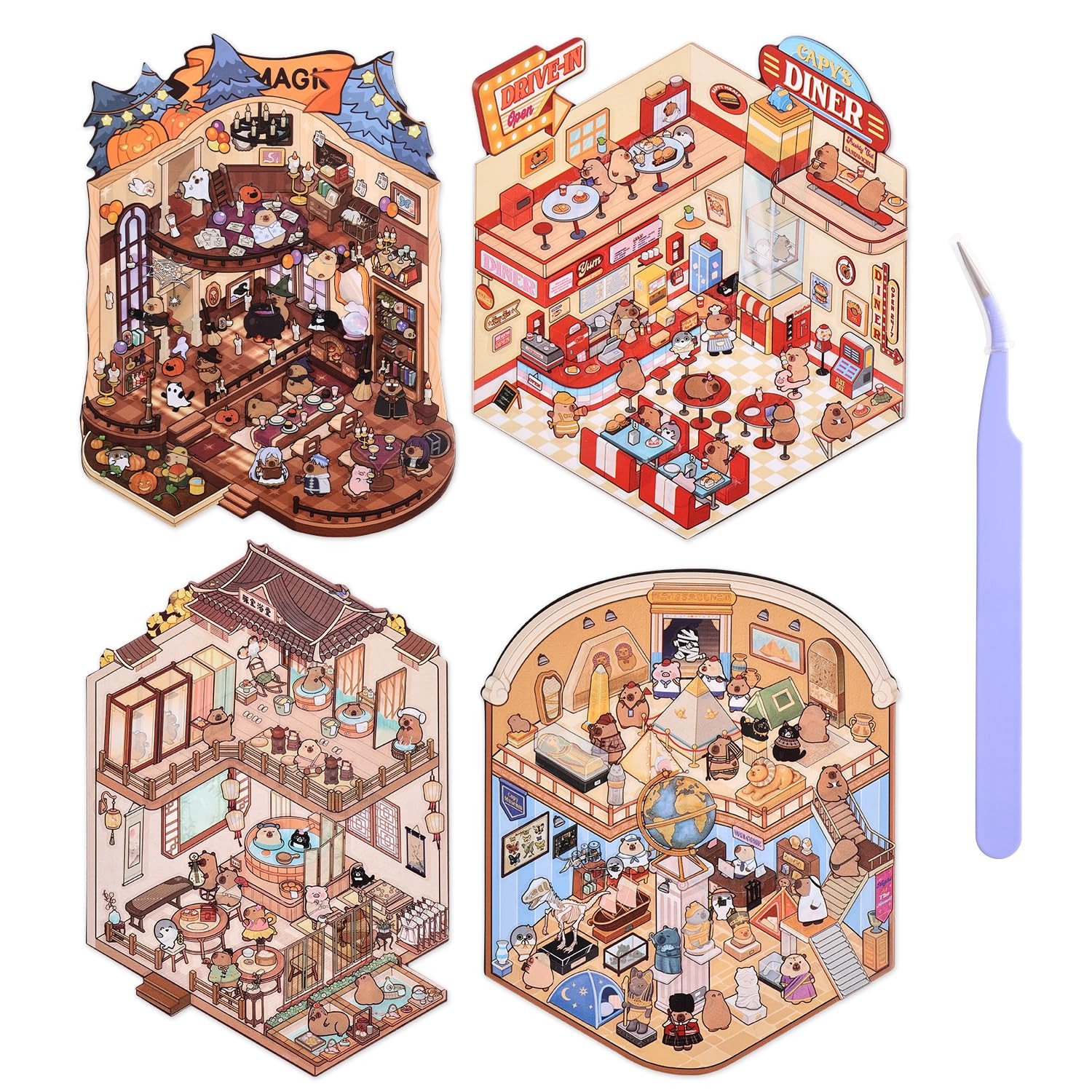 Girls 3D Miniature Scene Stickers, 4 Sets World Travel DIY House Stickers for Museun, Hotel, Magi... | Amazon (US)